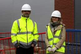 Matt Edgley (Datum COO) and Megan Lawless (Senior Digital Strategy Officer at Manchester City Council) outside Datum’s MCR2 data centre site in Wythenshawe